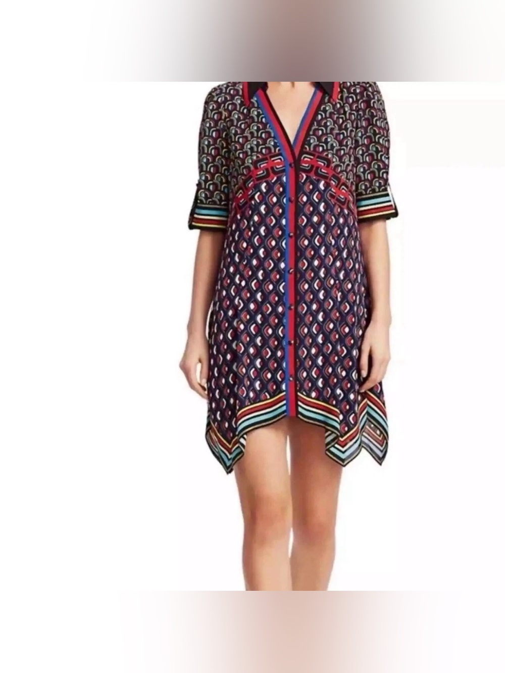 Alice + Olivia Navy Multicolor Retro Arch Print Dress